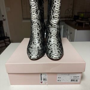 Chinese Laundry Black and White Heeled Boots with Snakeskin Pattern